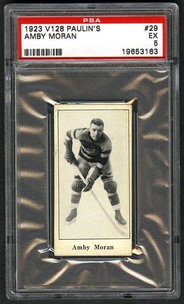 1923-24 Paulins Candy V128 Hockey Card #29 Amby Moran - Graded PSA 5 - Highest Graded!