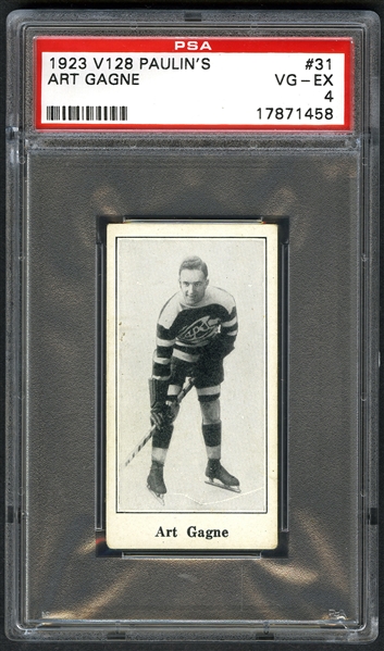 1923-24 Paulins Candy V128 Hockey Card #31 Art Gagne - Graded PSA 4 - Highest Graded!
