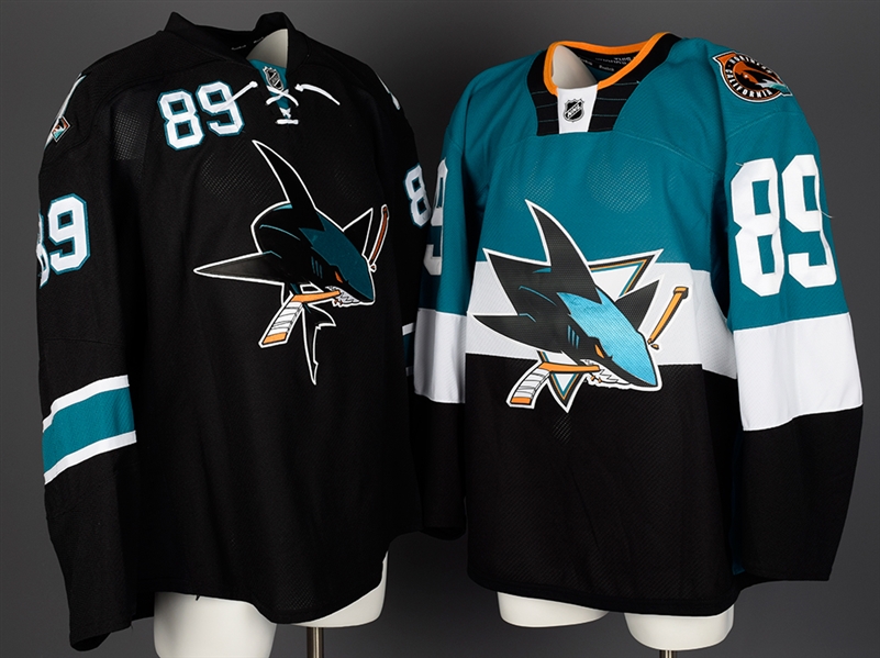 Barclay Goodrows 2014-15 San Jose Sharks Game-Worn Home and Alternate Jerseys