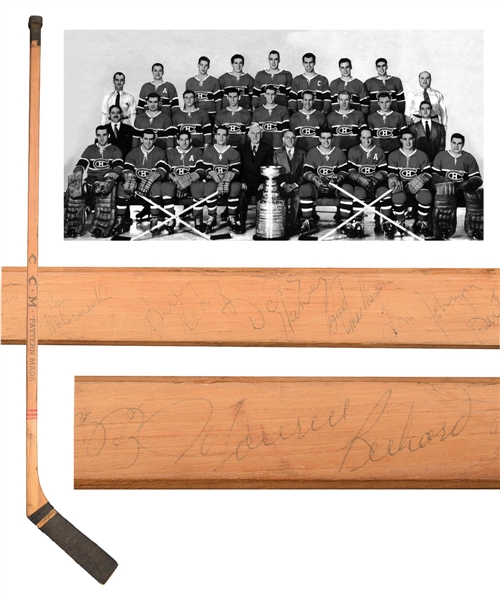 Tom Johnsons 1952 Montreal Canadiens Game-Used Team-Signed Stick Signed by 18 with 7 Deceased HOFers