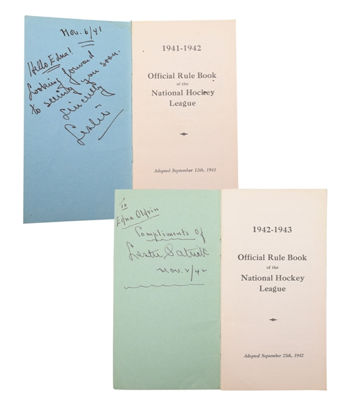 Deceased HOFer Lester Patrick Signed 1941-42 and 1942-43 NHL Official Rule Books