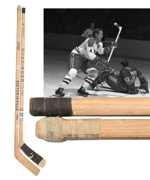 Jean Beliveaus and Yvan Cournoyers Montreal Canadiens Game-Used Sticks From Frank Mahovlich Collection with His Signed LOA