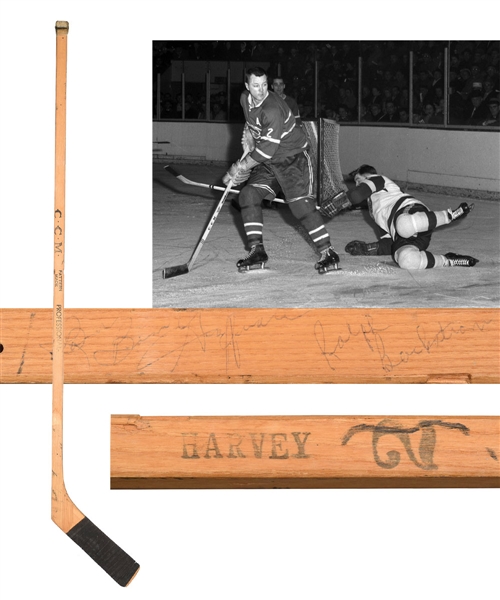 Doug Harveys 1959 Montreal Canadiens Stanley Cup Champions Team-Signed Game-Used Stick - Signed by 18 with 8 Deceased HOFers