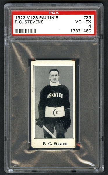 1923-24 Paulins Candy V128 Hockey Card #33 P.C. Stevens - Graded PSA 4