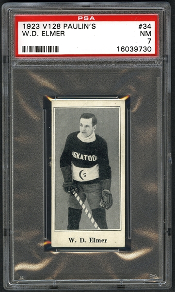 1923-24 Paulins Candy V128 Hockey Card #34 W.D. Elmer - Graded PSA 7 - Highest Graded!