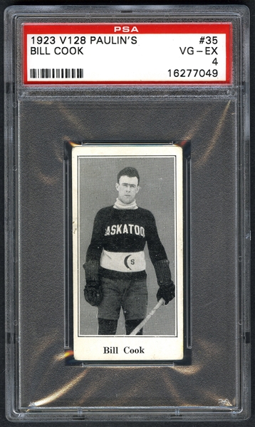1923-24 Paulins Candy V128 Hockey Card #35 HOFer Bill Cook RC - Graded PSA 4