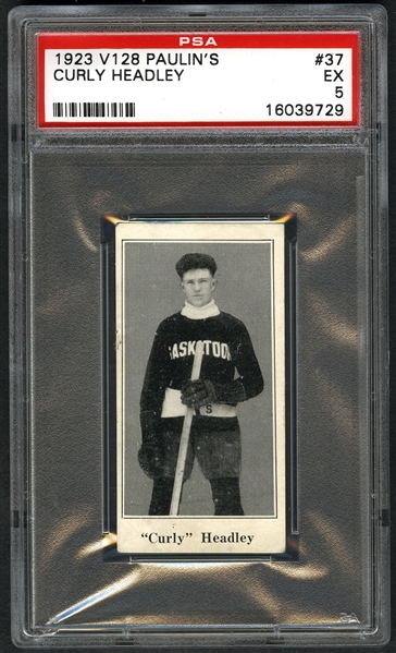 1923-24 Paulins Candy V128 Hockey Card #37 Curly Headley - Graded PSA 5 - Highest Graded!