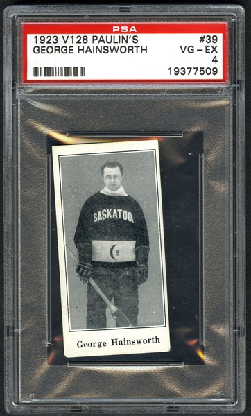 1923-24 Paulins Candy V128 Hockey Card #39 HOFer George Hainsworth - Graded PSA 4 - Highest Graded!