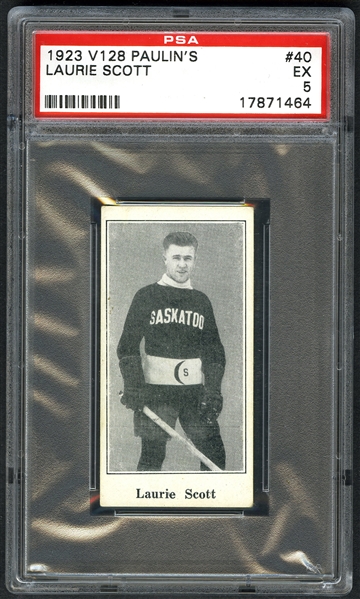 1923-24 Paulins Candy V128 Hockey Card #40 Laurie Scott - Graded PSA 5 - Highest Graded!