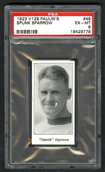 1923-24 Paulins Candy V128 Hockey Card #49 Spunk Sparrow - Graded PSA 6