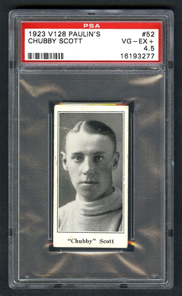 1923-24 Paulins Candy V128 Hockey Card #52 Chubby Scott - Graded PSA 4.5 - Highest Graded!
