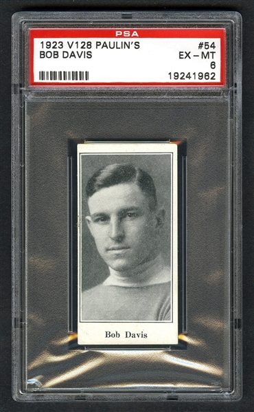 1923-24 Paulins Candy V128 Hockey Card #54 Bob Davis - Graded PSA 6 - Highest Graded!