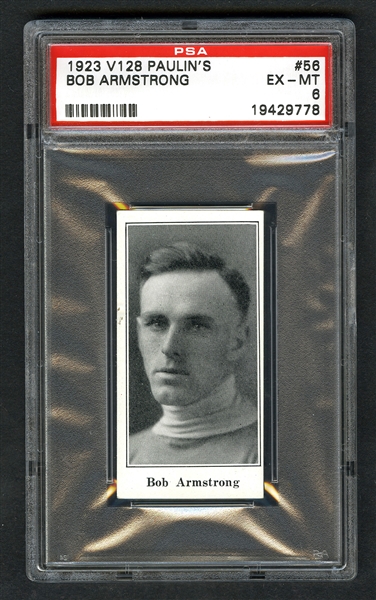 1923-24 Paulins Candy V128 Hockey Card #56 Bob Armstrong - Graded PSA 6 - Highest Graded!
