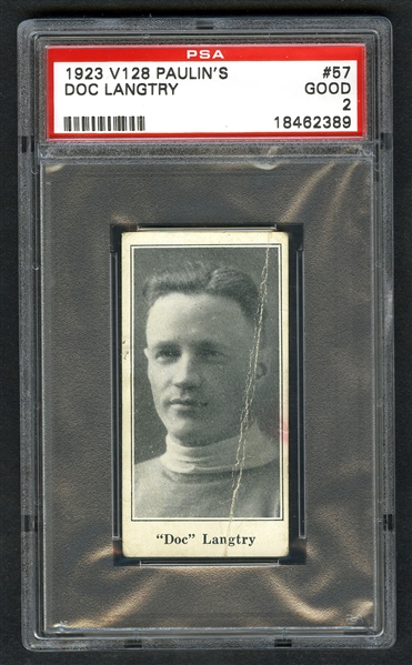 1923-24 Paulins Candy V128 Hockey Card #57 Doc Longtry - Graded PSA 2 