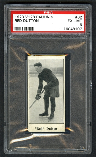 1923-24 Paulins Candy V128 Hockey Card #62 HOFer Mervyn Red Dutton RC - Graded PSA 6 - Highest Graded!