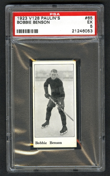 1923-24 Paulins Candy V128 Hockey Card #65 Bobbie Benson - Graded PSA 5 - Highest Graded!