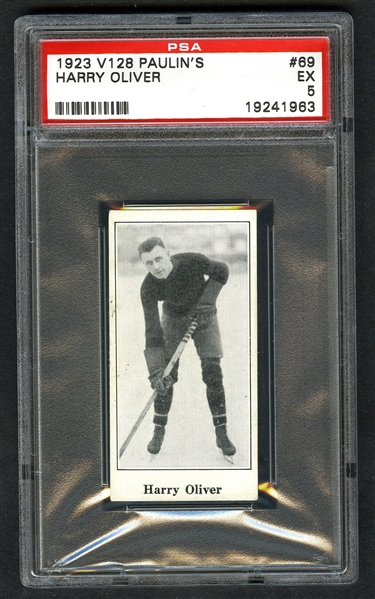 1923-24 Paulins Candy V128 Hockey Card #69 HOFer Harry Oliver RC - Graded PSA 5 - Highest Graded!