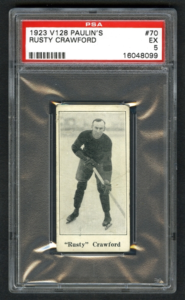 1923-24 Paulins Candy V128 Hockey Card #70 HOFer Rusty Crawford RC - Graded PSA 5 - Highest Graded!