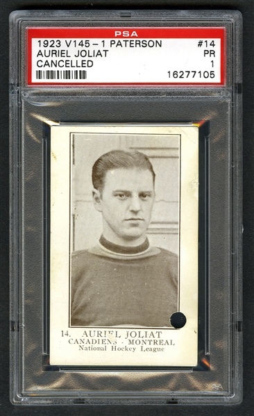 1923-24 William Patterson V145-1 (Cancelled) Hockey Card #14 HOFer Aurel Joliat RC - Graded PSA 1 - Highest Graded!