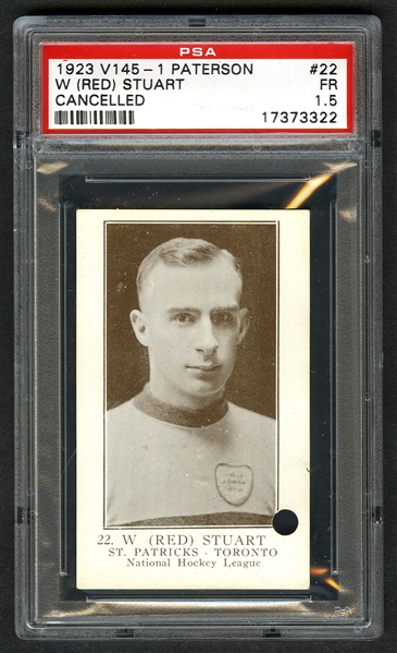 1923-24 William Patterson V145-1 (Cancelled) Hockey Card #22 Red Stuart RC - Graded PSA 1.5 - Highest Graded!