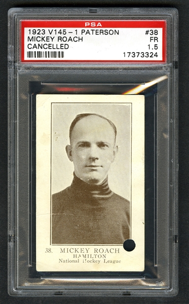  1923-24 William Patterson V145-1 (Cancelled) Hockey Card #38 Mickey Roach RC - Graded PSA 1.5