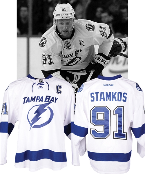 Steven Stamkos 2014-15 Tampa Bay Lightning Game-Worn Captains Jersey with Team LOA - Photo-Matched!