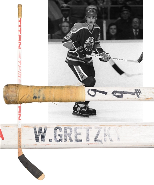 Wayne Gretzkys 1981-82 Edmonton Oilers Signed Titan TPM Game-Used Stick with LOA - From Shawn Chaulk Collection