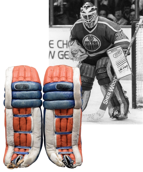 Grant Fuhrs Late-1980s Edmonton Oilers D&R Game-Worn Goalie Pads - Photo-Matched!