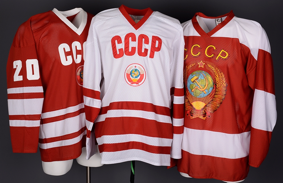 Collection of 3 Russian National Team / CCCP Replica Hockey Jerseys