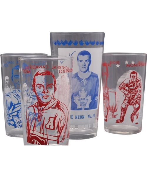 1960s Montreal Canadiens and Toronto Maple Leafs York Peanut Butter Hockey Glass Collection of 4
