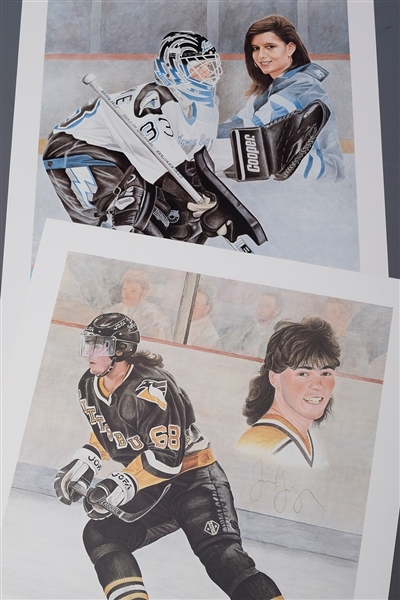 Jaromir Jagr (Signed) and Manon Rheaume Limited-Edition Lithographs by John Newby with COAs