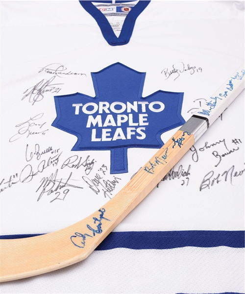 Toronto Maple Leafs HOFers and Stars Team-Signed Jersey and Stick with COAs