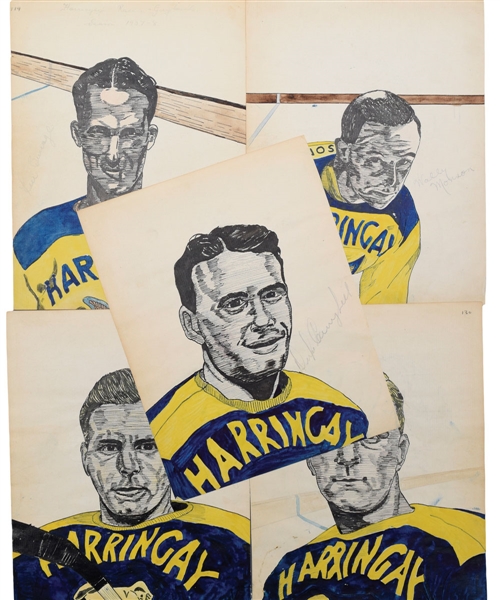 English National League Circa 1937-38 Harringay Greyhounds, Harringay Racers and Other Teams Collection of 29 Signed Artworks (64 Autographs)