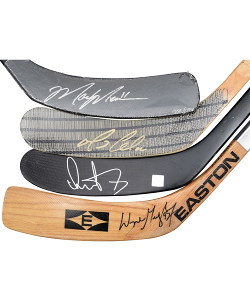 Gretzky, Lemieux, Messier and Ovechkin Signed Hockey Stick Collection of 4