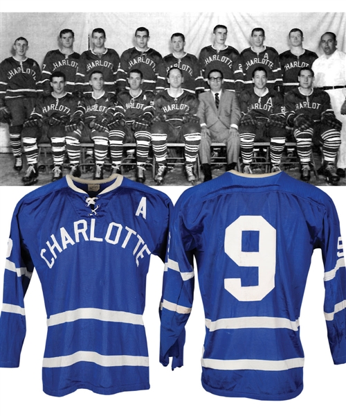 Jim McNultys 1964-65 EHL Charlotte Checkers Game-Worn Alternate Captains Jersey - Team Repairs!