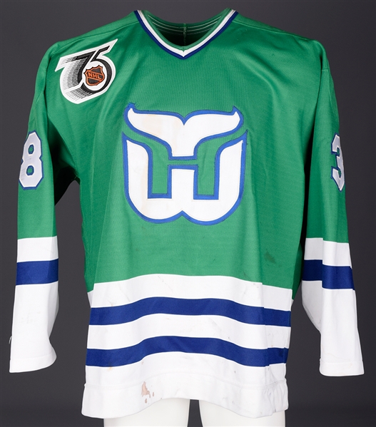 Terry Yakes 1991-92 Hartford Whalers Signed Game-Worn Jersey with LOAs - 75th Patch!