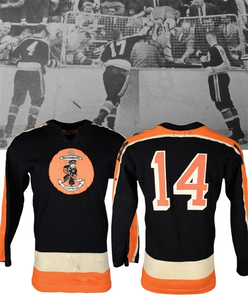 Pat Hannigans 1962-63 Baltimore Clippers AHL Inaugural Season Game-Worn Wool Jersey - Team Repairs!