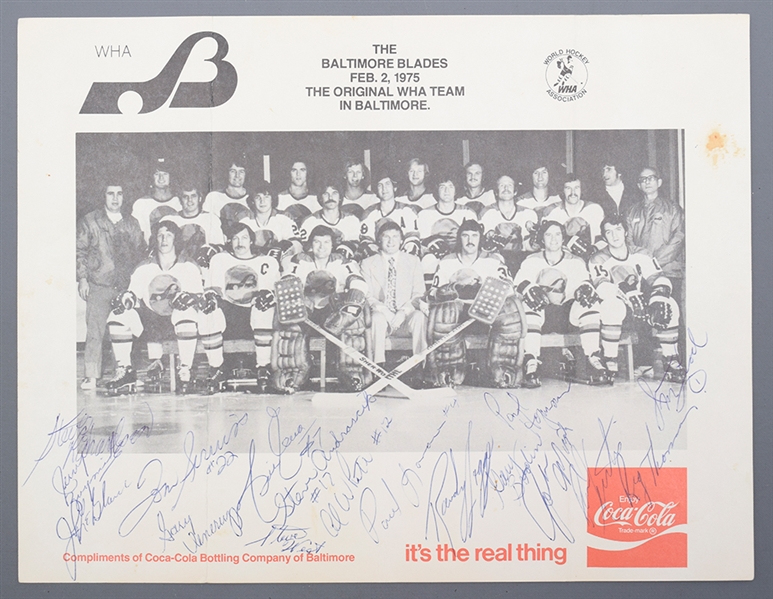 1974-75 WHA Baltimore Blades Team-Signed Team Picture (8 1/2" x 11")