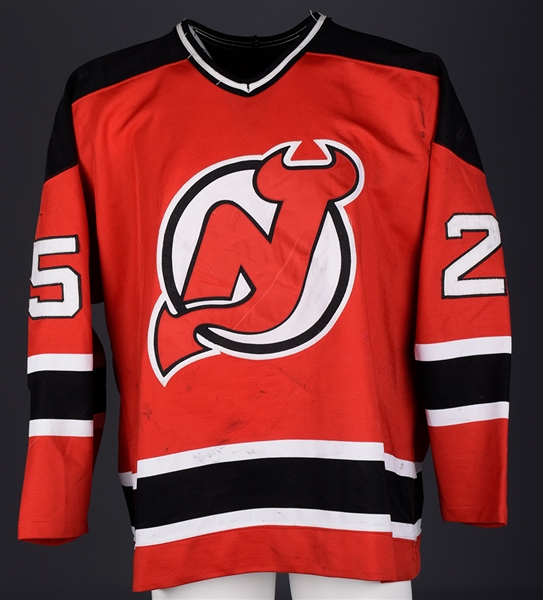 Valeri Zelepukins 1993-94 New Jersey Devils Game-Worn Jersey - Team Repairs!