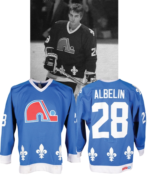 Tommy Albelins 1987-88 Quebec Nordiques Game-Worn Rookie Season Jersey - Team Repairs!