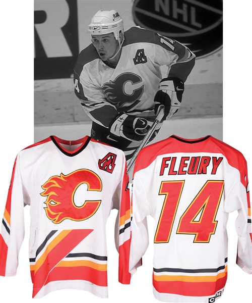 Theoren Fleurys 1998-99 Calgary Flames Game-Worn Alternate Captains Jersey with Team LOA - Photo-Matched!