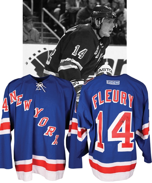 Theoren Fleurys October 7th 2001 New York Rangers Game-Worn Jersey for Twin Towers Fund with Team LOA - 9/11 Patch! - One Game Style "New York" Jersey!