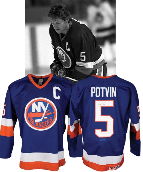 Denis Potvins 1985-86 New York Islanders Signed Game-Worn Captains Jersey - Photo-Matched!