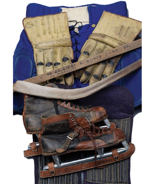 Early Hockey Equipment Collection with Gloves, Pants, Shin Pads, Skates and Sticks (2)