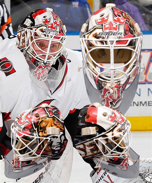 Robin Lehners 2010-11 Ottawa Senators and Team Sweden 2011 IIHF World U20 Championships Game-Worn Goalie Mask - Photo-Matched!