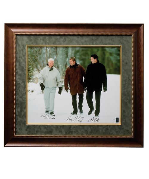 Wayne Gretzky, Gordie Howe and Mario Lemieux Triple-Signed "Pond of Dreams" Limited-Edition Framed Print on Canvas #5/199 with WGA COA (31 ½” x 35 ½”) 