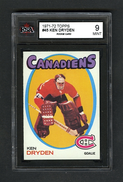 1971-72 Topps Hockey #45 HOFer Ken Dryden RC - Graded KSA 9