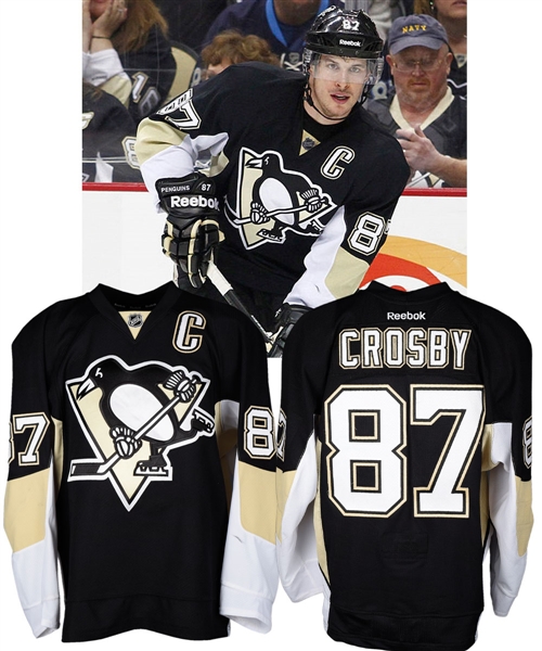 Sidney Crosbys 2013-14 Pittsburgh Penguins Game-Worn Captains Jersey with Team LOA - Photo-Matched!