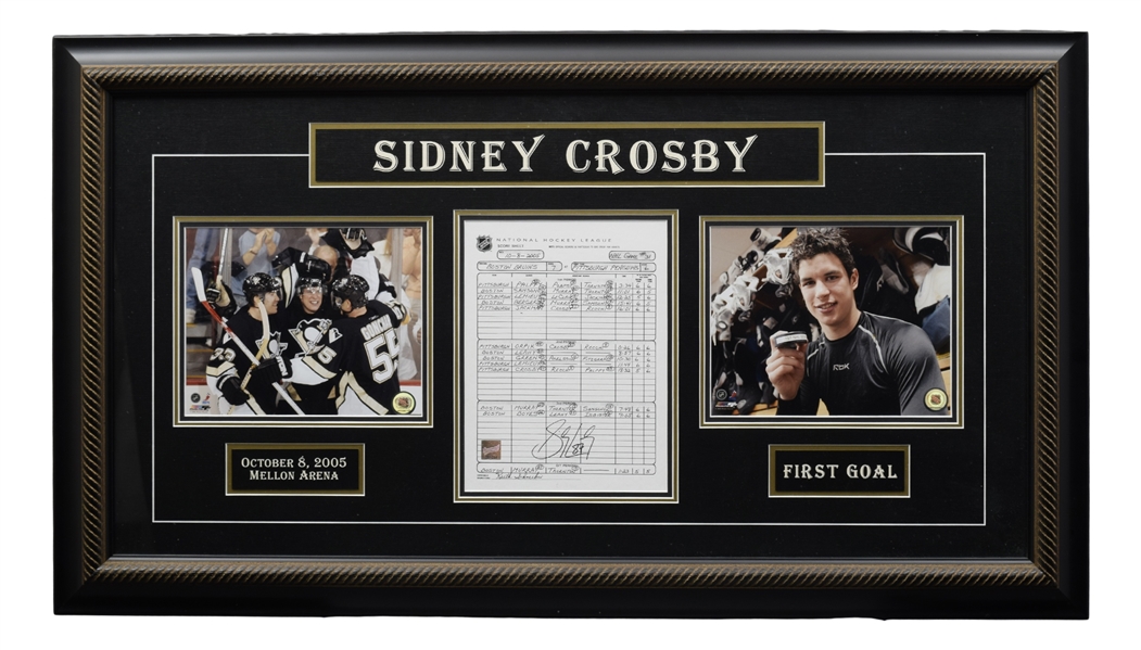 Sidney Crosby Signed Pittsburgh Penguins "First NHL Goal" Framed Montage with COA (23 ½” x 41 ½”) 