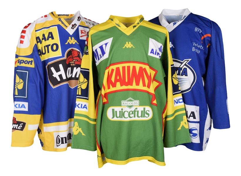 HC Kometa Brno, HC Zlin and HC Vsetin 2000s Czech Extraliga Hockey Game-Worn Jerseys (3)